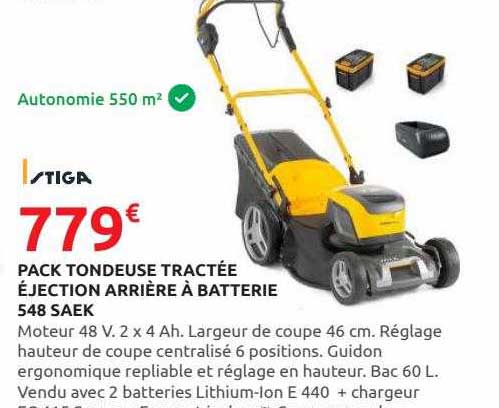 pack tondeuse tractée éjection arrière à batterie 548 saek stiga