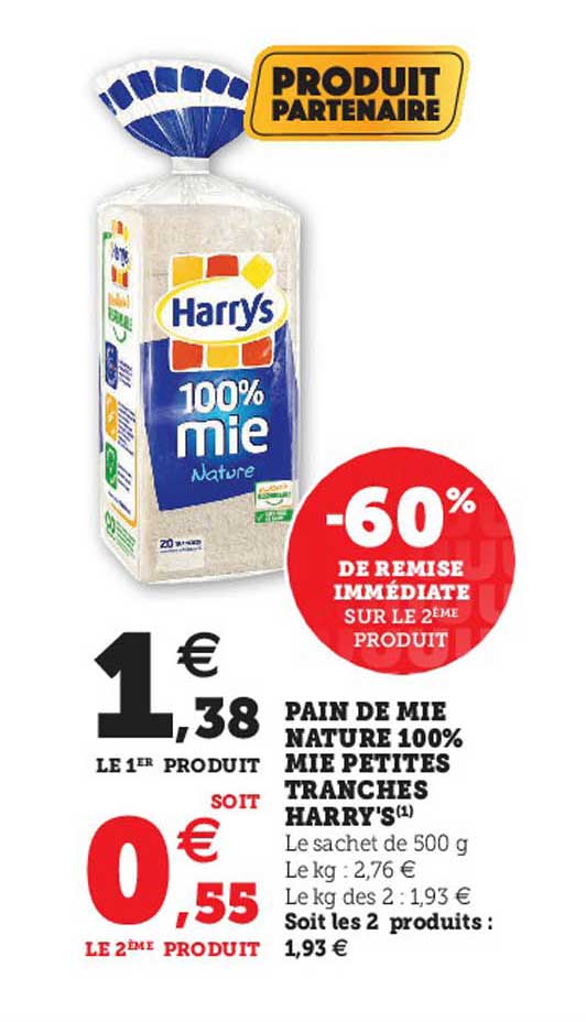 pain de mie nature 100% mie petites tranches harry's