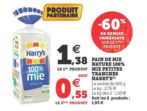 pain de mie nature 100% mie petites tranches harry's