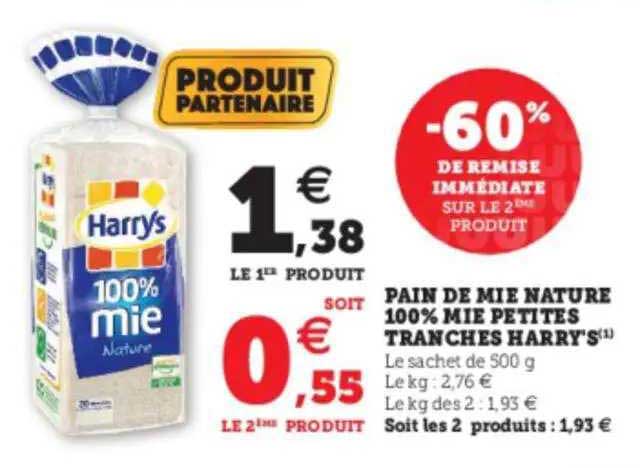 pain de mie nature 100% mie petites tranches harry's