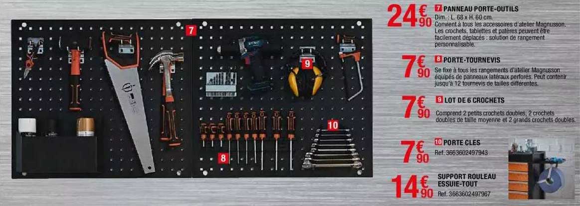 panneau porte-outils, porte-tournevis, lot de 6 crochets, porte clés, support rouleau essuie-tout