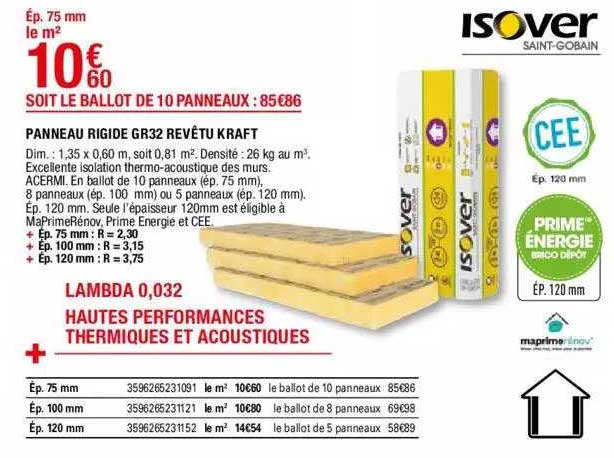 panneau rigide gr32 revêtu kraft isover