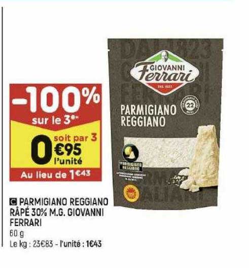 parmigiano reggiano râpé 30% m.g. giovanni ferrari