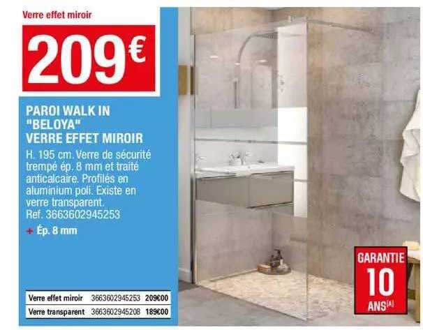 paroi walk in "beloya" verre effet miroir
