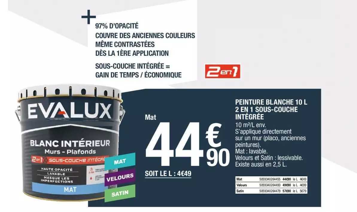 peinture blanche 10 l 2 en 1 sous-couche intégrée