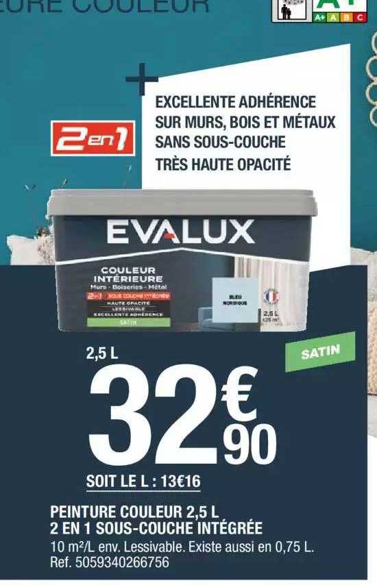 peinture couleur 2,5 l 2 en 1 sous-couche intégrée evalux
