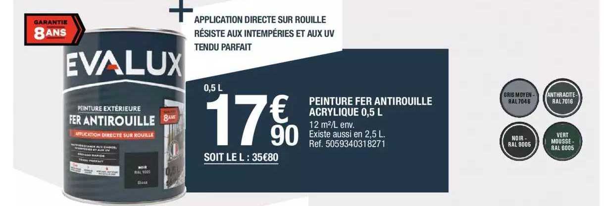 peinture fer antirouille acrylique 0,5 l evalux