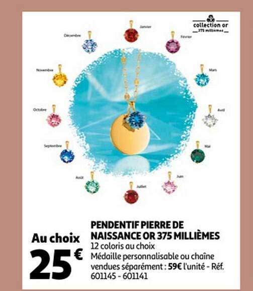 pendentif pierre de naissance or 375 millièmes