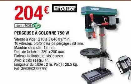 Perceuse à Colonne 750 W Erbauer