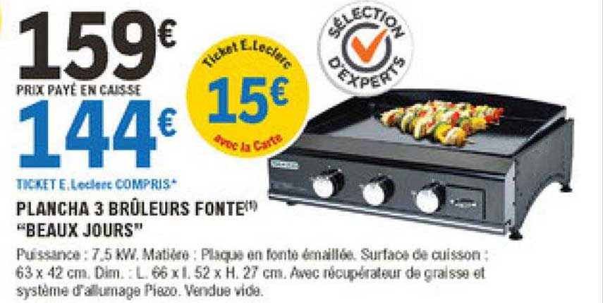 plancha 3 brûleurs fonte "beaux jours"