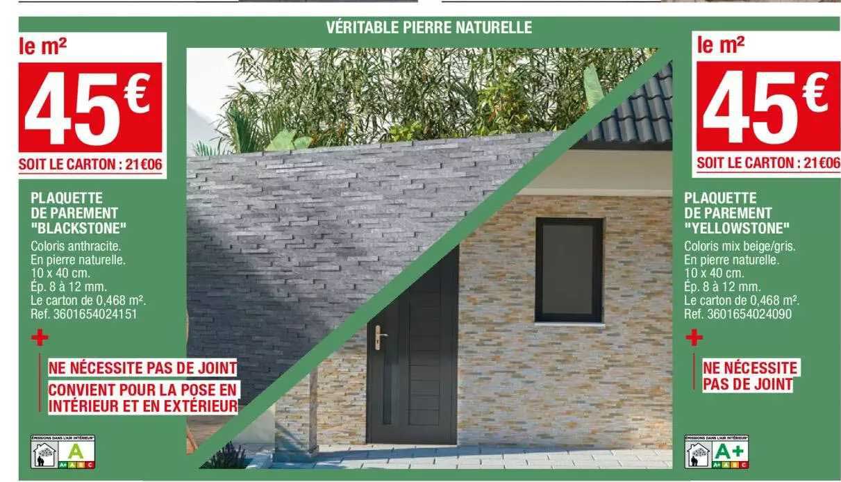 plaquette de parement "blackstone", plaquette de parement "yellowstone"