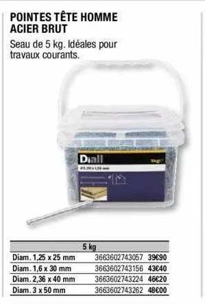 pointes tête homme acier brut