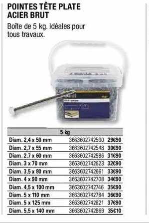 Pointes Tête Plate Acier Brut