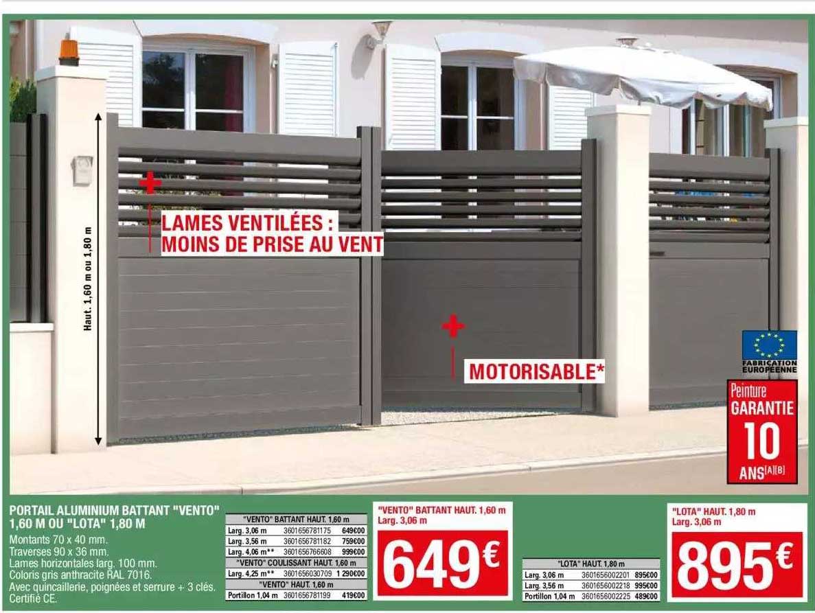 Portail Aluminium Battant "vento" 1,60 M Ou "lota" 1,80 M