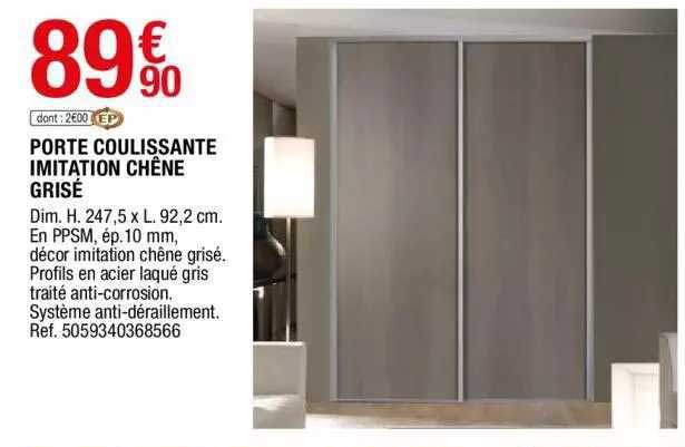 Porte Coulissante Imitation Chêne Grisé