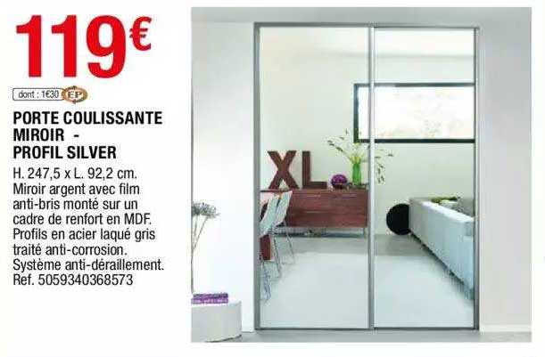 porte coulissante miroir - profil silver
