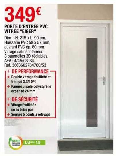 porte d'entrée pvc vitrée "eiger"