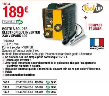 poste à souder électronique inverter 230 v spark 100 tool up