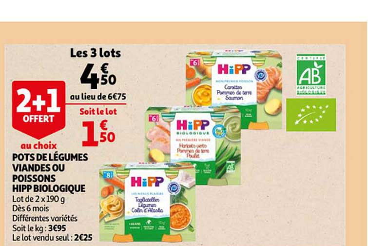 pots de légumes viandes ou poissons hipp biologique
