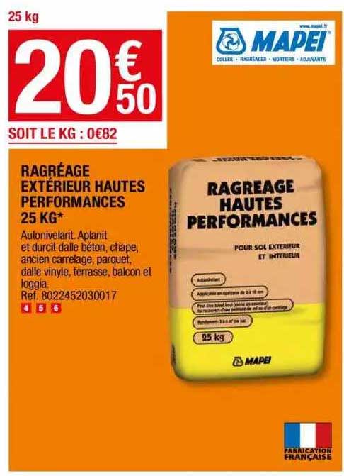 ragréage extérieur hautes performances 25 kg
