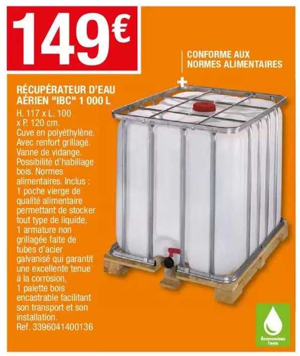 récupérateur d'eau aérien "ibc" 1000 l