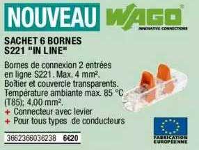 sachet 6 bornes s221 "in line" wago