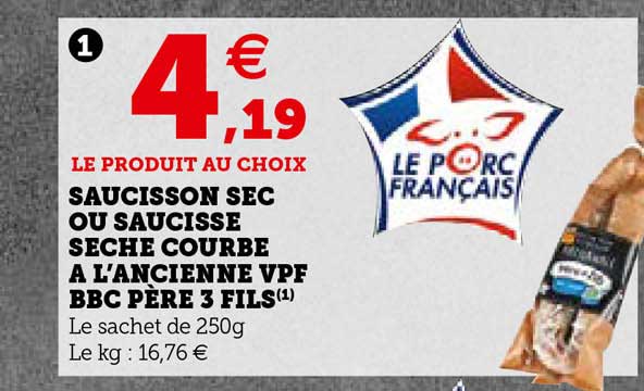 saucisson sec ou saucisse sèche courbe à l'ancienne vpf bbc père 3 fils