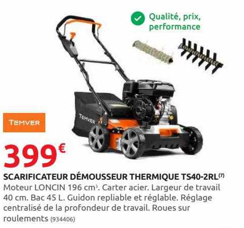 scarificateur démousseur thermique ts40-2rl temver