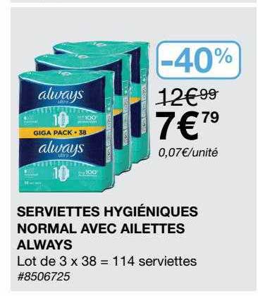 serviettes hygiéniques normal avec ailettes always