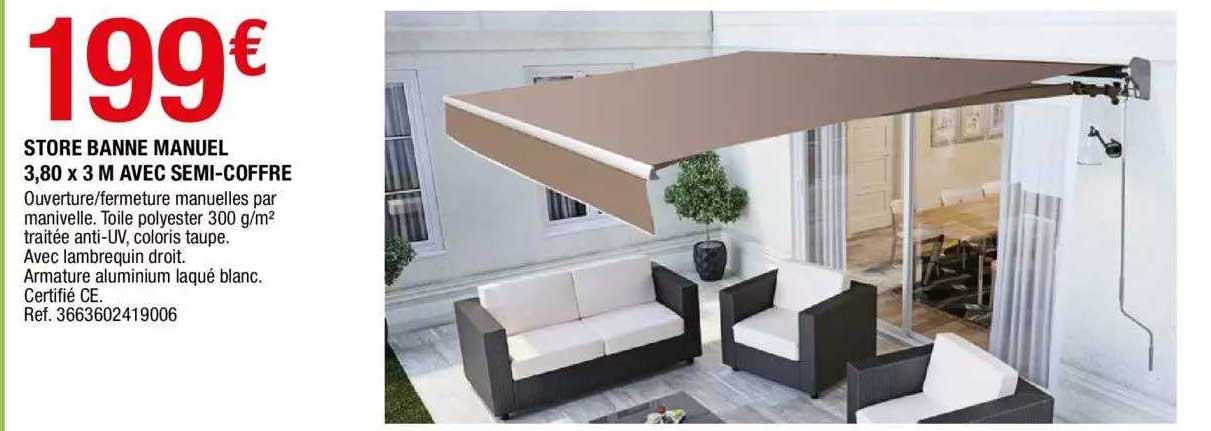 store banne manuel 3,80 x 3 m avec semi-coffre