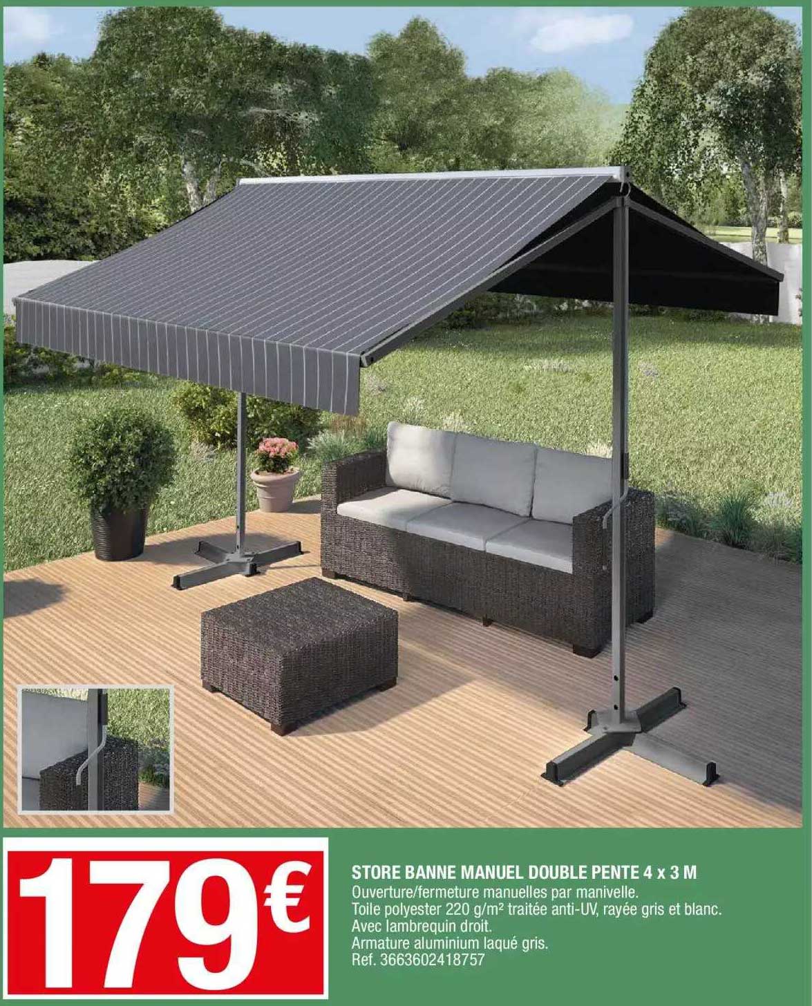 store banne manuel double pente 4 x 3 m