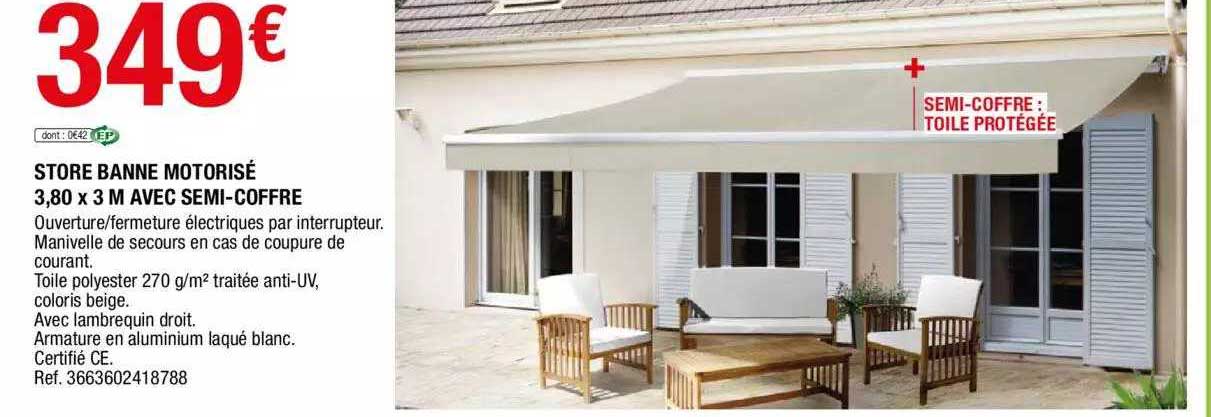 store banne motorisé 3,80 x 3 m avec semi-coffre