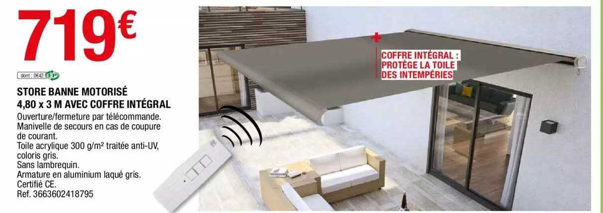 store banne motorisé 4,80 x 3 m avec coffre intégral