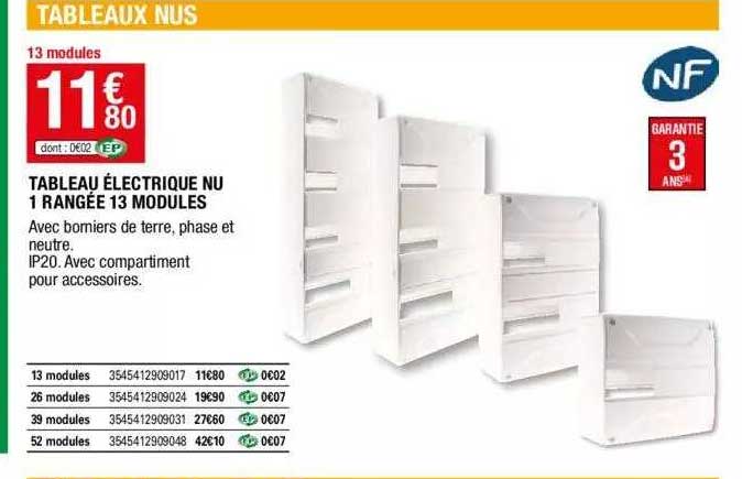 tableau électrique nu 1 rangée 13 modules
