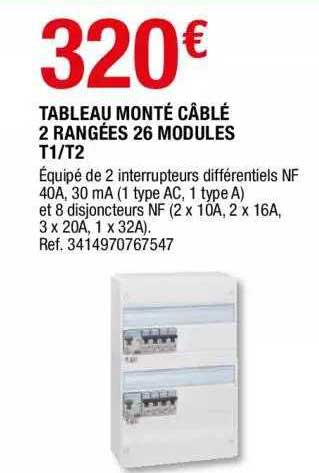 tableau monté câblé 2 rangées 26 modules t1-t2
