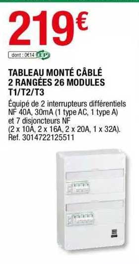 Tableau Monté Câblé 2 Rangées 26 Modules T1-t2-t3