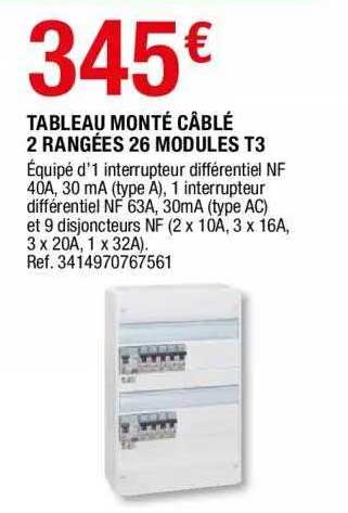 tableau monté câblé 2 rangées 26 modules t3