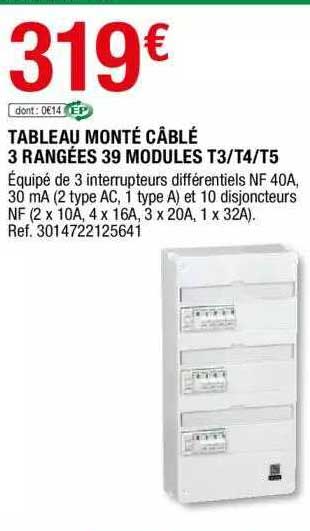 tableau monté câblé 3 rangées 39 modules t3-t4-t5