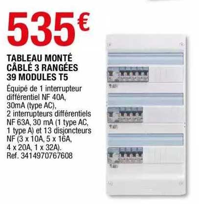 tableau monté câblé 3 rangées 39 modules t5