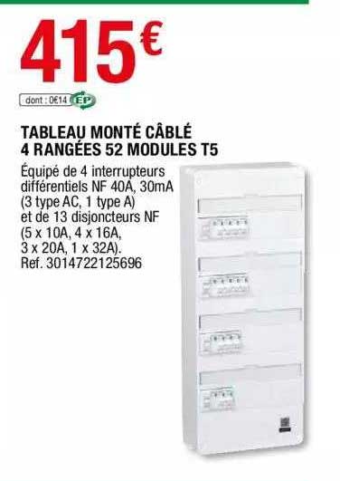 tableau monté câblé 4 rangées 52 modules t5