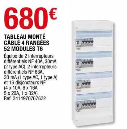 tableau monté câblé 4 rangées 52 modules t6