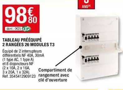 tableau prééquipé 2 rangées 26 modules t3