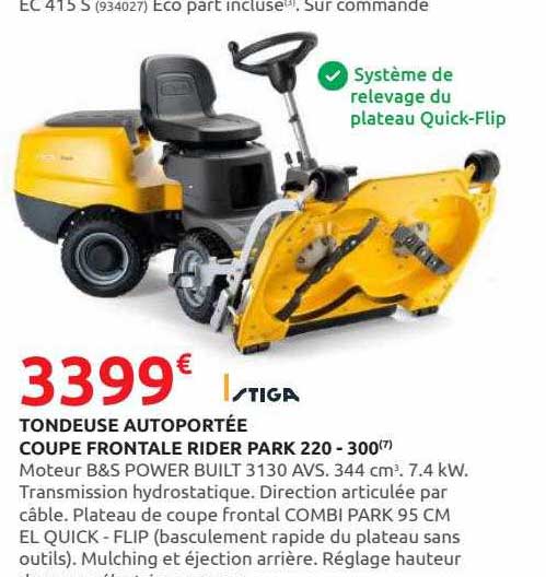 tondeuse autoportée coupe frontale rider park 20 - 300 stiga