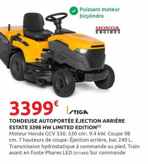 tondeuse autoportée éjection arrière estate 3398 hw limited edition stiga