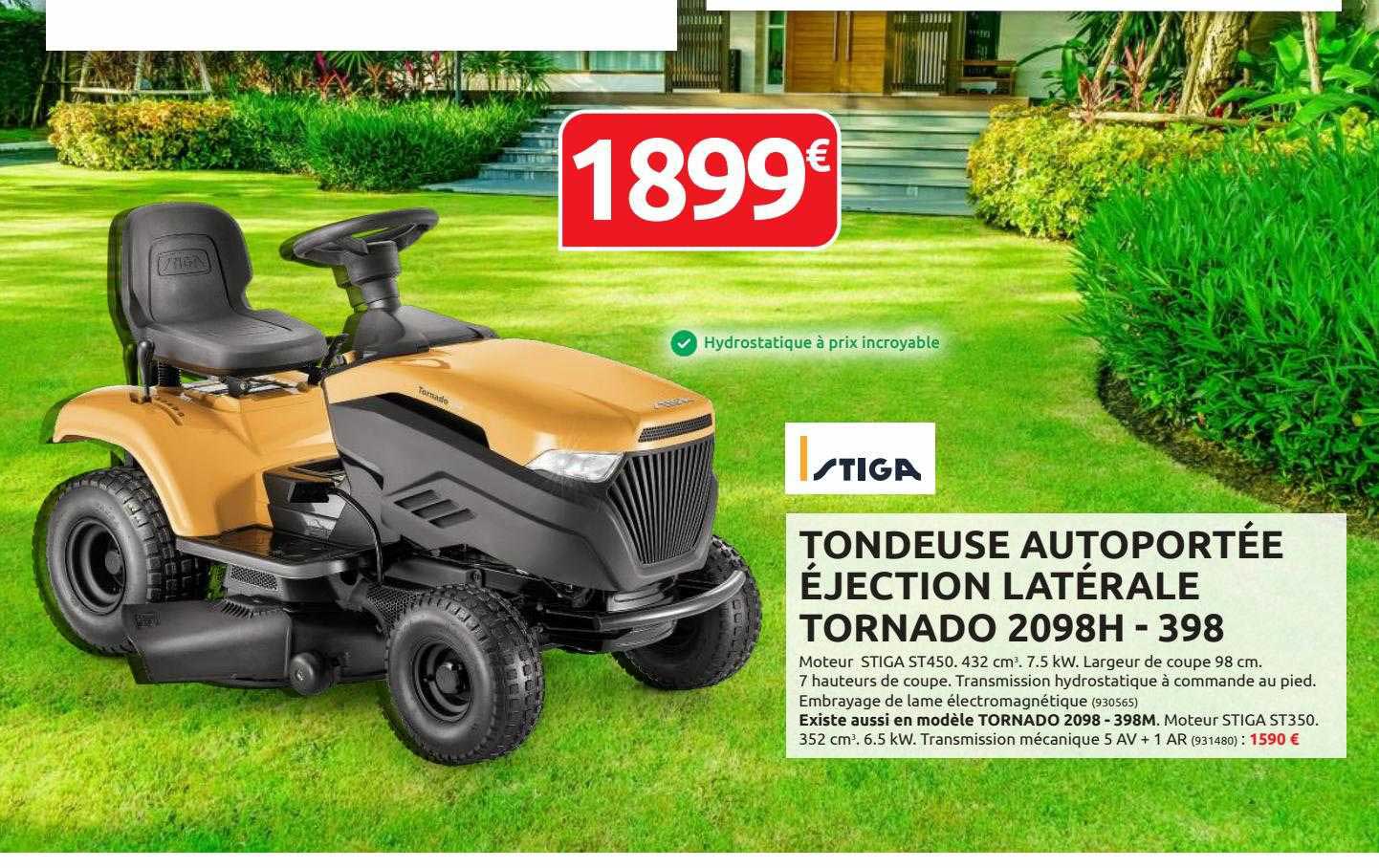 tondeuse autoportée éjection latérale tornado 2098h-398 stiga