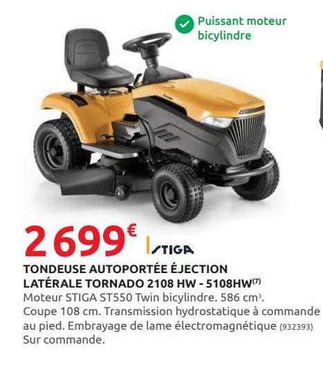 tondeuse autoportée éjection latérale tornado 2108 hw - 5108hw stiga