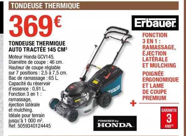 tondeuse thermique auto tractée 145 cm3 erbauer