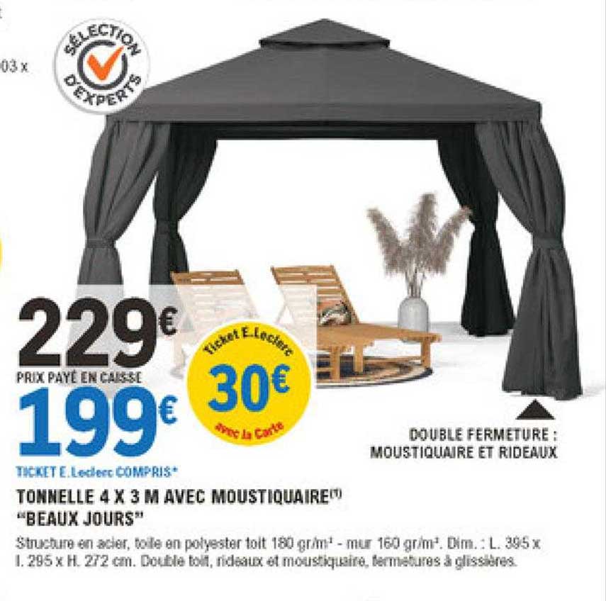 tonnelle 4 x 3 m avec moustiquaire "beaux jours"