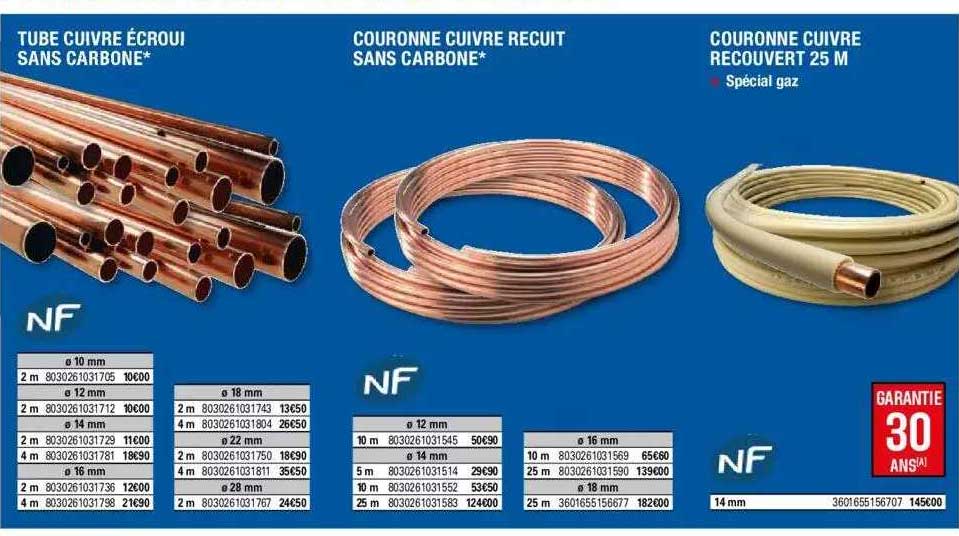 tube cuivre écroui sans carbone, couronne cuivre recuit sans carbone, couronne cuivre recouvert 25 m