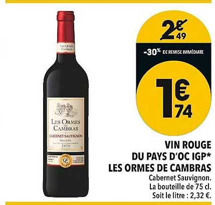 vin rouge du pays d'oc igp les ormes de cambras